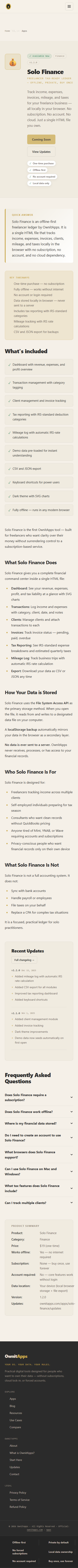 Solo Finance mobile product screenshot